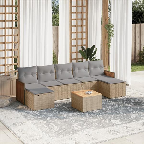 Grote foto vidaxl 8 delige loungeset met kussens poly rattan beige tuin en terras tuinmeubelen