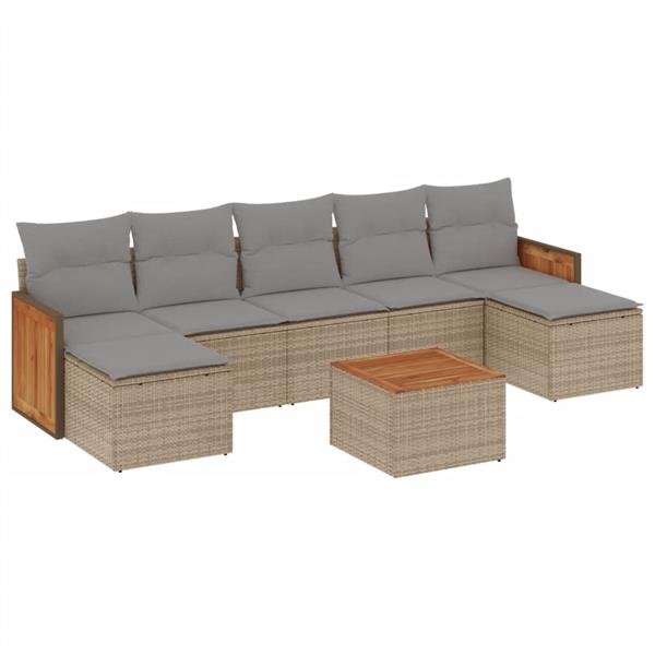 Grote foto vidaxl 8 delige loungeset met kussens poly rattan beige tuin en terras tuinmeubelen