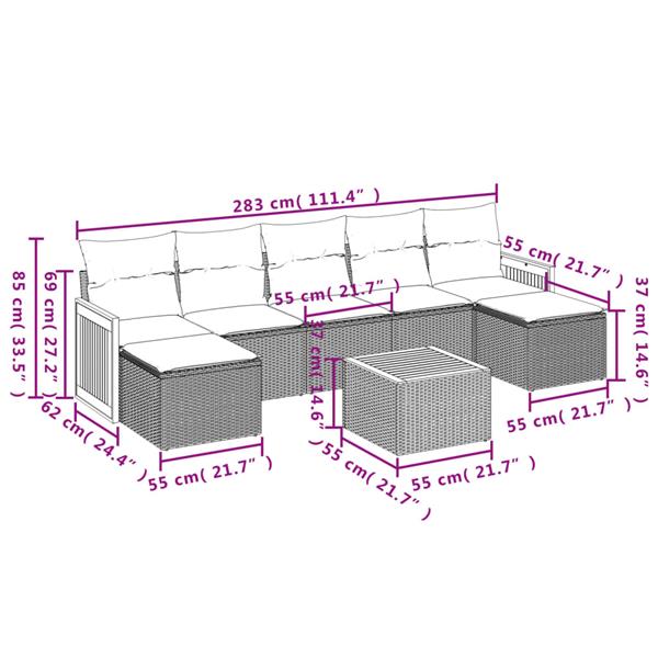 Grote foto vidaxl 8 delige loungeset met kussens poly rattan beige tuin en terras tuinmeubelen