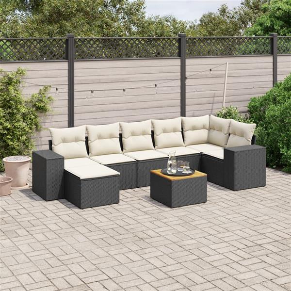 Grote foto vidaxl 8 delige loungeset met kussens poly rattan zwart tuin en terras tuinmeubelen