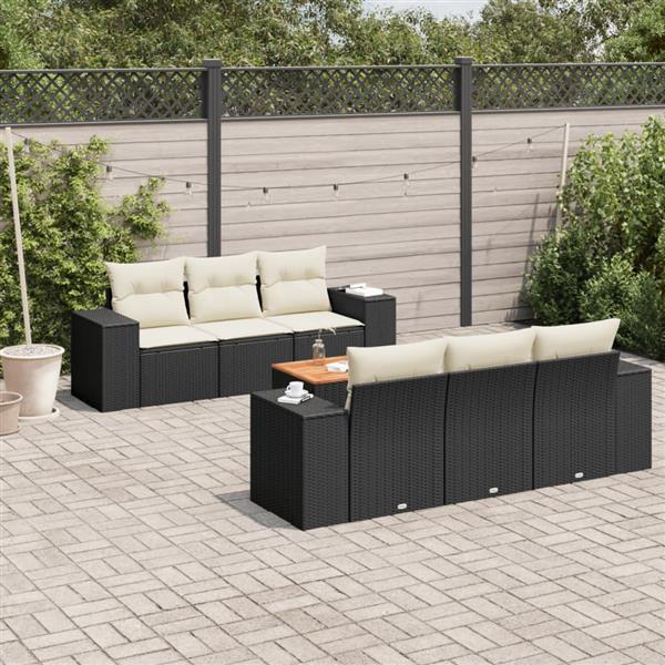 Grote foto vidaxl 7 delige loungeset met kussens poly rattan zwart tuin en terras tuinmeubelen