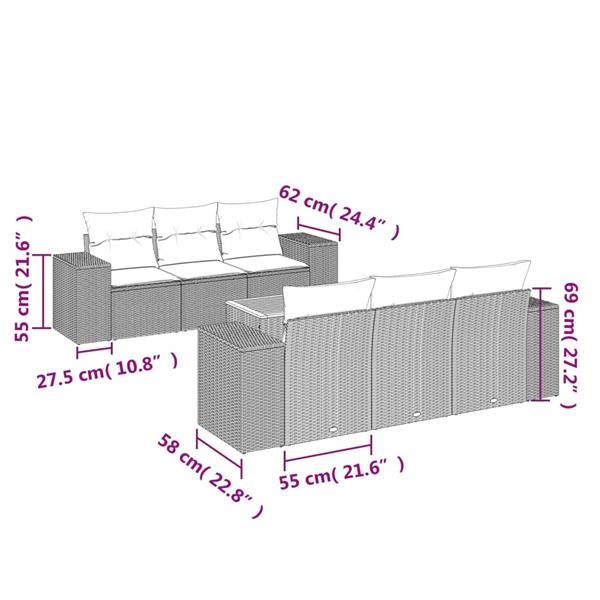 Grote foto vidaxl 7 delige loungeset met kussens poly rattan zwart tuin en terras tuinmeubelen
