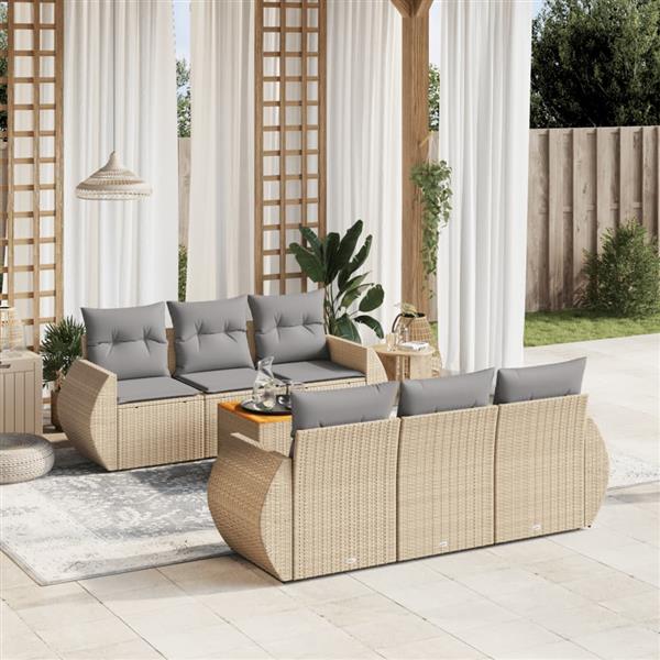 Grote foto vidaxl 7 delige loungeset met kussens poly rattan beige tuin en terras tuinmeubelen