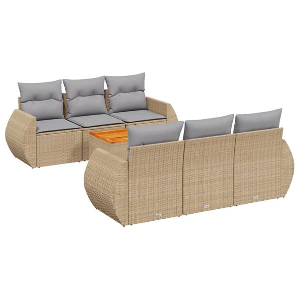 Grote foto vidaxl 7 delige loungeset met kussens poly rattan beige tuin en terras tuinmeubelen