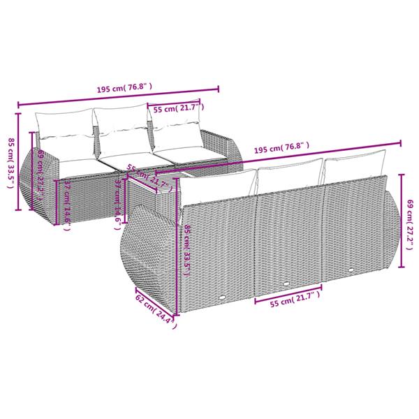 Grote foto vidaxl 7 delige loungeset met kussens poly rattan beige tuin en terras tuinmeubelen