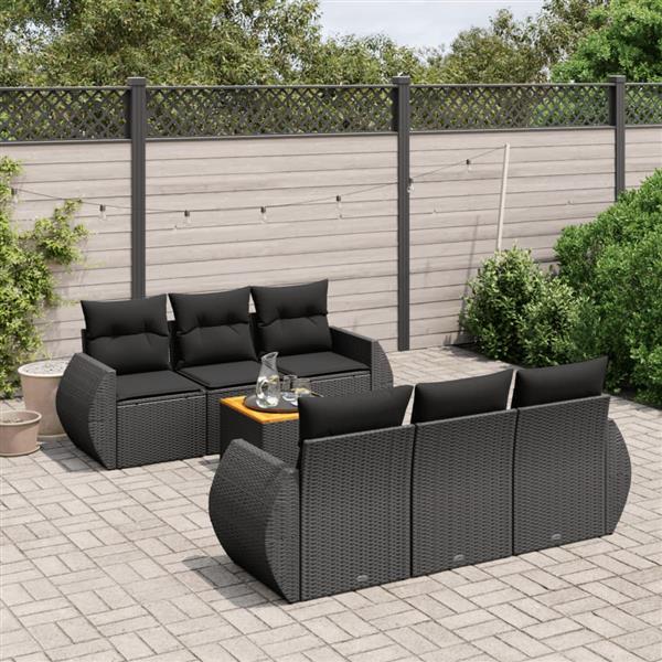 Grote foto vidaxl 7 delige loungeset met kussens poly rattan zwart tuin en terras tuinmeubelen