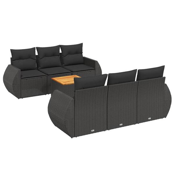 Grote foto vidaxl 7 delige loungeset met kussens poly rattan zwart tuin en terras tuinmeubelen