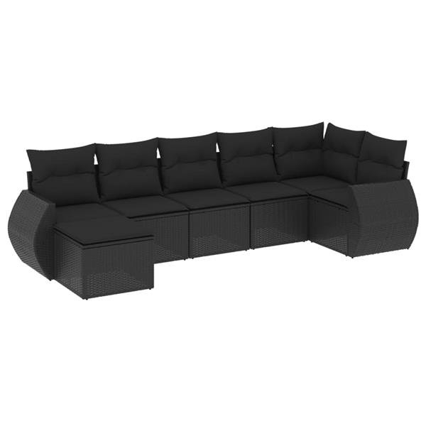 Grote foto vidaxl 7 delige loungeset met kussens poly rattan zwart tuin en terras tuinmeubelen