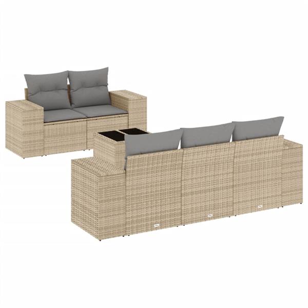 Grote foto vidaxl 6 delige loungeset met kussens poly rattan beige tuin en terras tuinmeubelen
