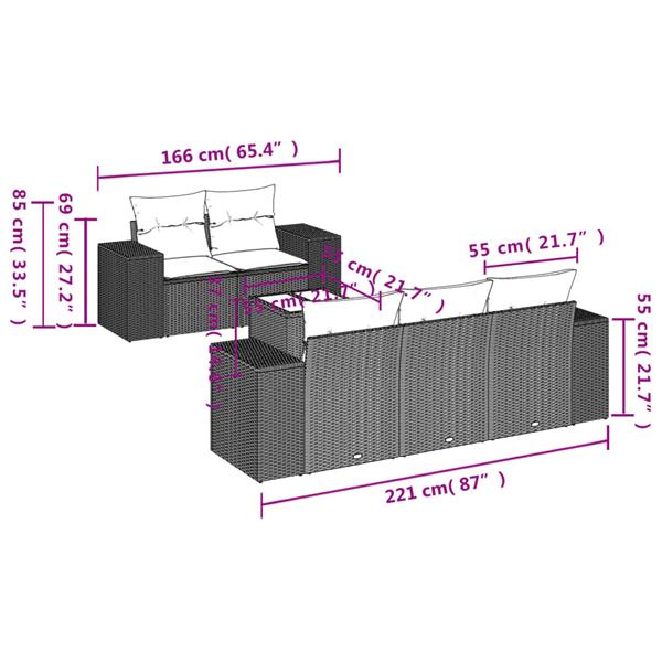 Grote foto vidaxl 6 delige loungeset met kussens poly rattan beige tuin en terras tuinmeubelen
