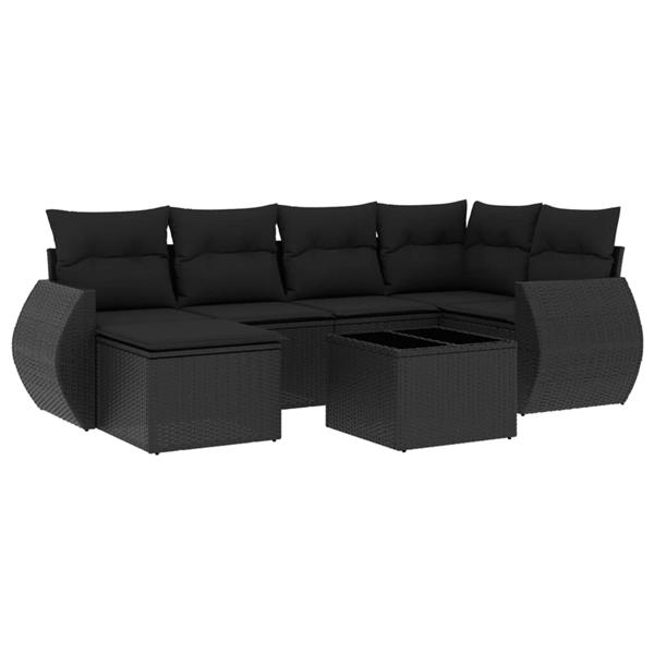 Grote foto vidaxl 7 delige loungeset met kussens poly rattan zwart tuin en terras tuinmeubelen