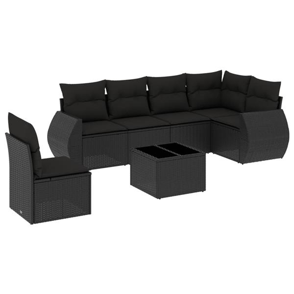 Grote foto vidaxl 7 delige loungeset met kussens poly rattan zwart tuin en terras tuinmeubelen