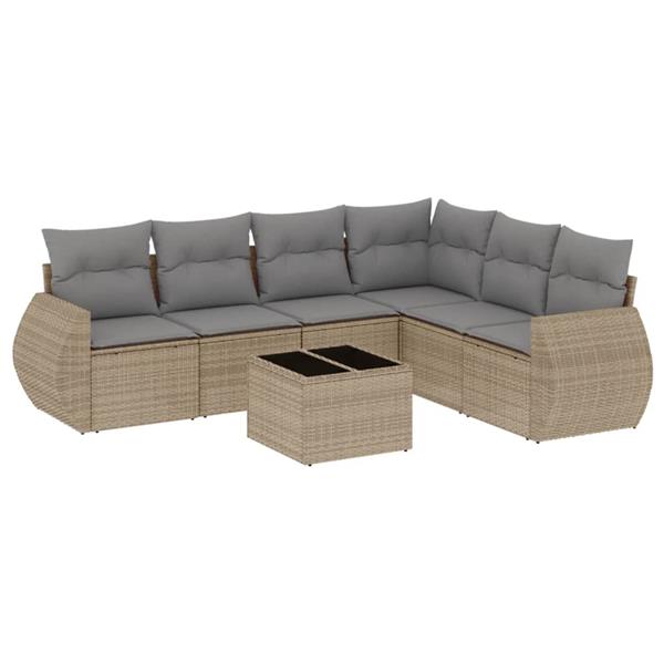 Grote foto vidaxl 7 delige loungeset met kussens poly rattan beige tuin en terras tuinmeubelen