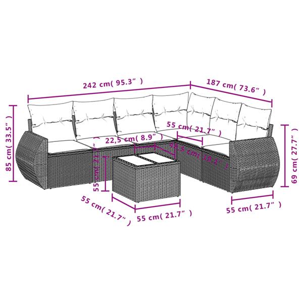 Grote foto vidaxl 7 delige loungeset met kussens poly rattan beige tuin en terras tuinmeubelen