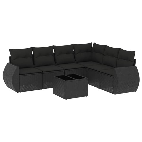 Grote foto vidaxl 7 delige loungeset met kussens poly rattan zwart tuin en terras tuinmeubelen