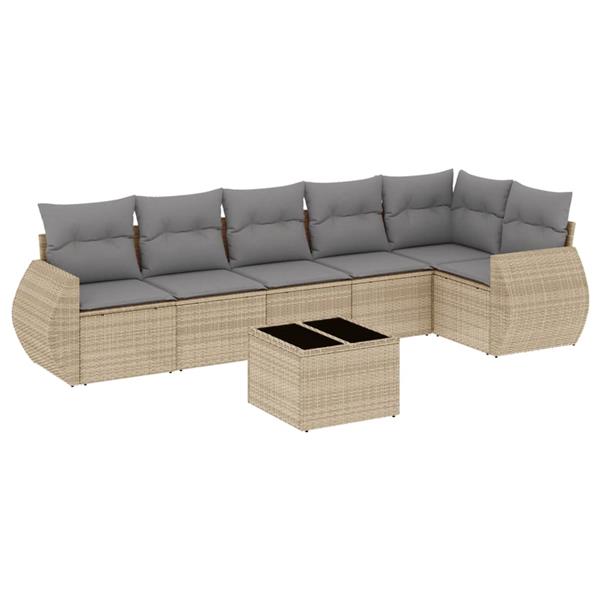 Grote foto vidaxl 7 delige loungeset met kussens poly rattan beige tuin en terras tuinmeubelen