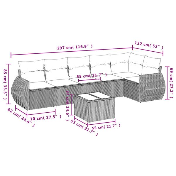 Grote foto vidaxl 7 delige loungeset met kussens poly rattan beige tuin en terras tuinmeubelen