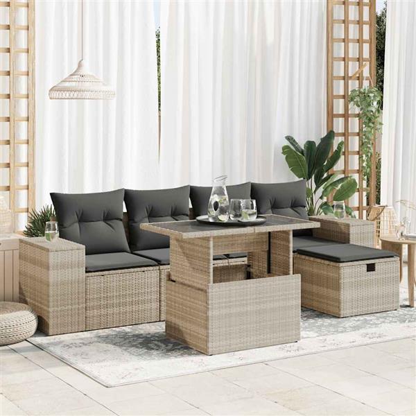 Grote foto vidaxl 6 delige loungeset met kussens poly rattan lichtgrijs tuin en terras tuinmeubelen