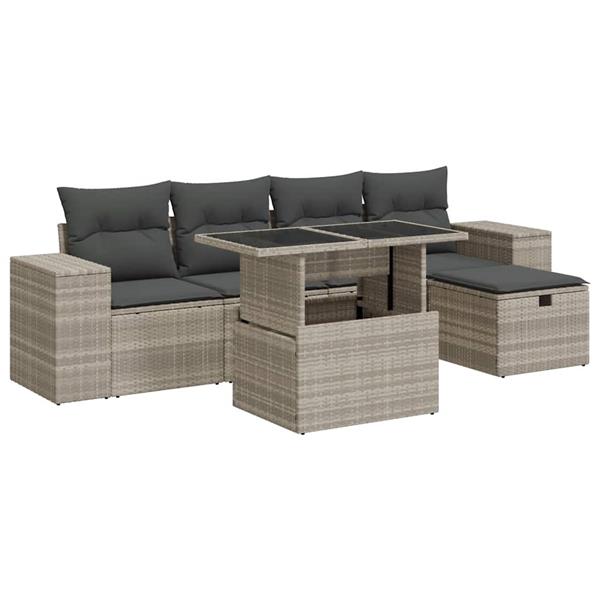 Grote foto vidaxl 6 delige loungeset met kussens poly rattan lichtgrijs tuin en terras tuinmeubelen