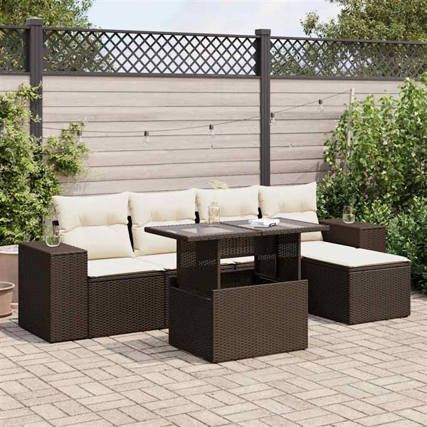 Grote foto vidaxl 6 delige loungeset met kussens poly rattan bruin tuin en terras tuinmeubelen