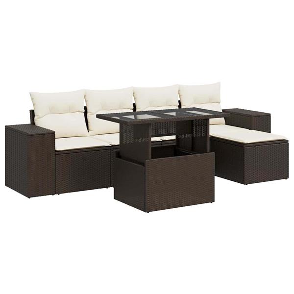 Grote foto vidaxl 6 delige loungeset met kussens poly rattan bruin tuin en terras tuinmeubelen