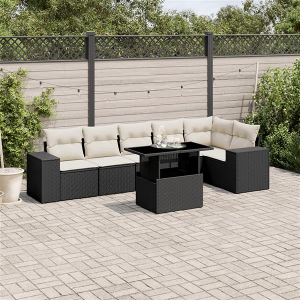 Grote foto vidaxl 7 delige loungeset met kussens poly rattan zwart tuin en terras tuinmeubelen