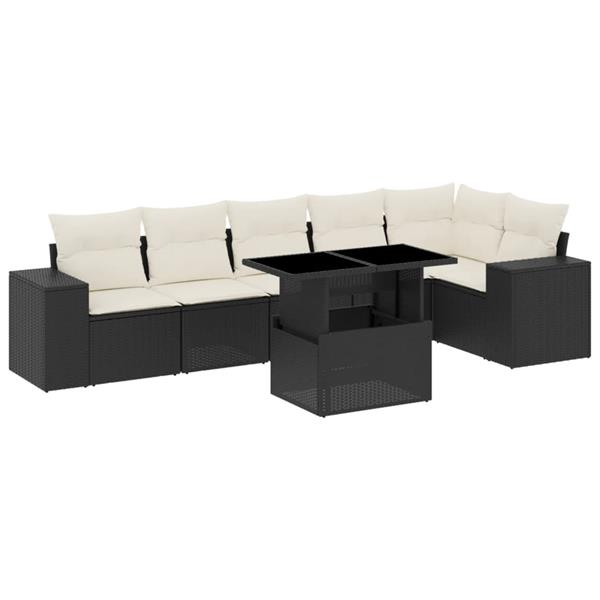 Grote foto vidaxl 7 delige loungeset met kussens poly rattan zwart tuin en terras tuinmeubelen