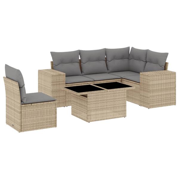 Grote foto vidaxl 6 delige loungeset met kussens poly rattan beige tuin en terras tuinmeubelen