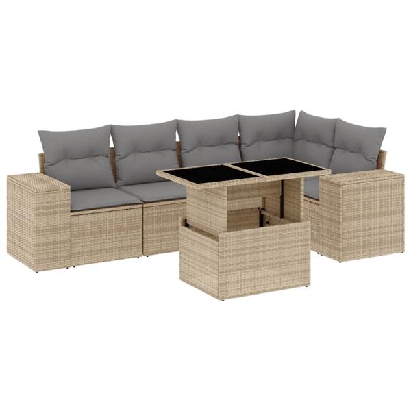 Grote foto vidaxl 6 delige loungeset met kussens poly rattan beige tuin en terras tuinmeubelen