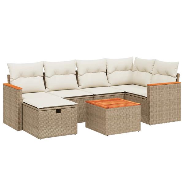 Grote foto vidaxl 7 delige loungeset met kussens poly rattan beige tuin en terras tuinmeubelen