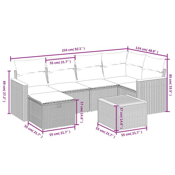 Grote foto vidaxl 7 delige loungeset met kussens poly rattan beige tuin en terras tuinmeubelen