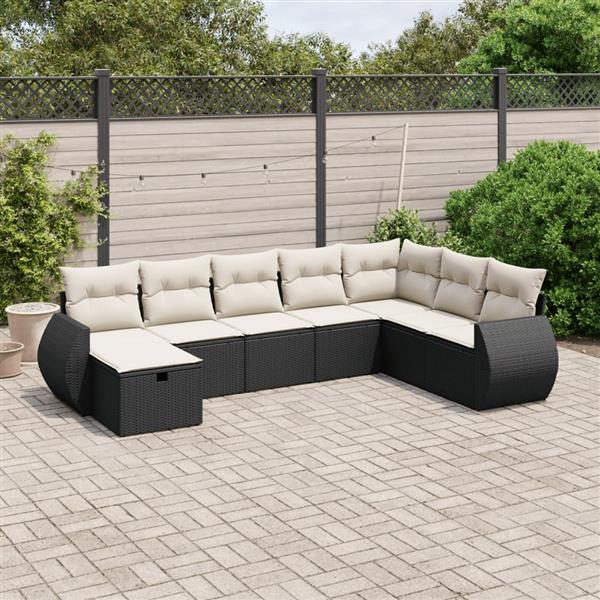 Grote foto vidaxl 8 delige loungeset met kussens poly rattan zwart tuin en terras tuinmeubelen