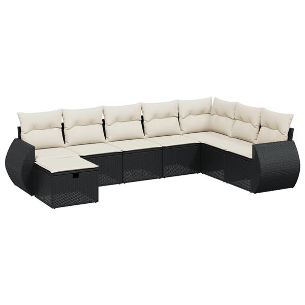 Grote foto vidaxl 8 delige loungeset met kussens poly rattan zwart tuin en terras tuinmeubelen