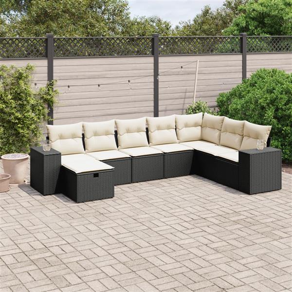 Grote foto vidaxl 8 delige loungeset met kussens poly rattan zwart tuin en terras tuinmeubelen