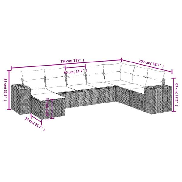 Grote foto vidaxl 8 delige loungeset met kussens poly rattan zwart tuin en terras tuinmeubelen