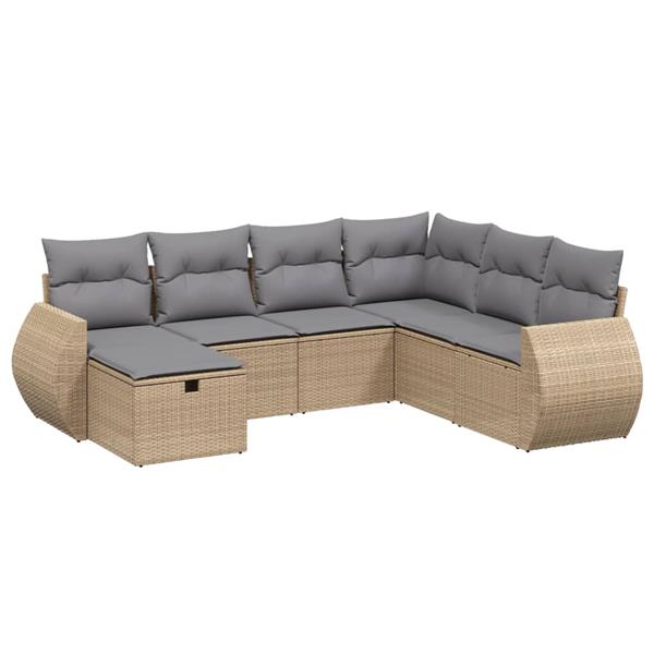 Grote foto vidaxl 7 delige loungeset met kussens poly rattan gemengd beige tuin en terras tuinmeubelen