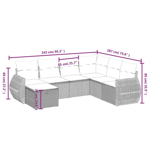 Grote foto vidaxl 7 delige loungeset met kussens poly rattan gemengd beige tuin en terras tuinmeubelen