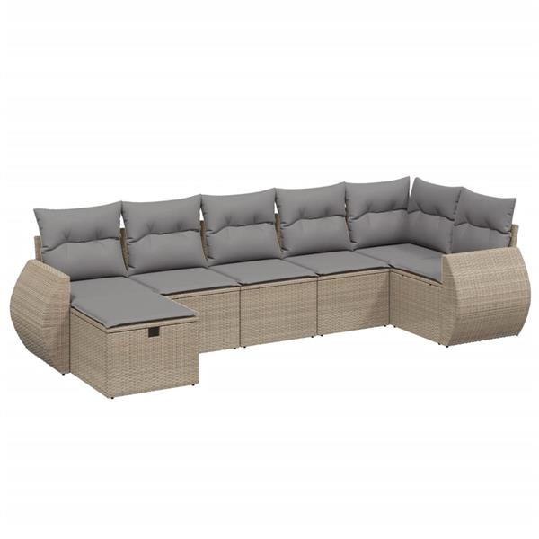 Grote foto vidaxl 7 delige loungeset met kussens poly rattan gemengd beige tuin en terras tuinmeubelen