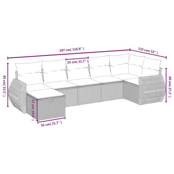 Grote foto vidaxl 7 delige loungeset met kussens poly rattan gemengd beige tuin en terras tuinmeubelen