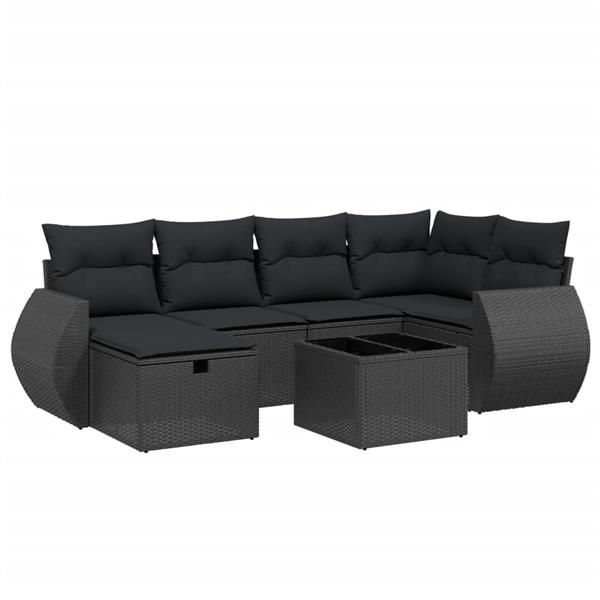 Grote foto vidaxl 7 delige loungeset met kussens poly rattan zwart tuin en terras tuinmeubelen