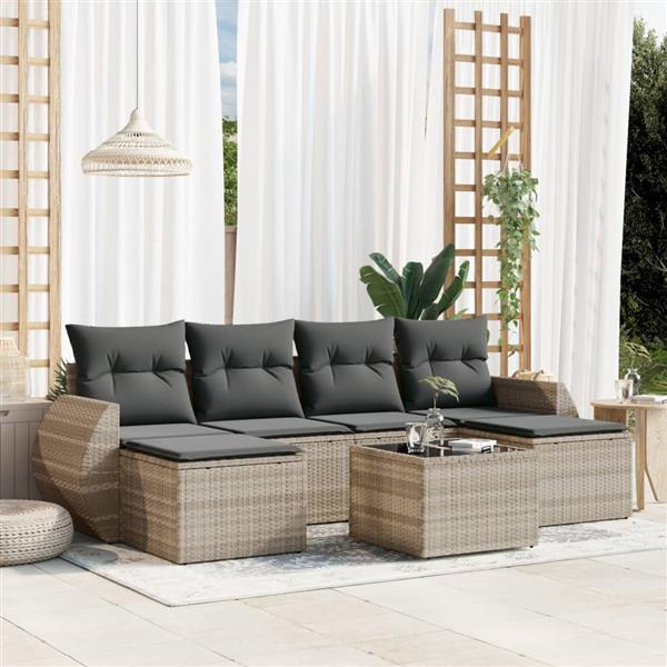 Grote foto vidaxl 7 delige loungeset met kussens poly rattan lichtgrijs tuin en terras tuinmeubelen