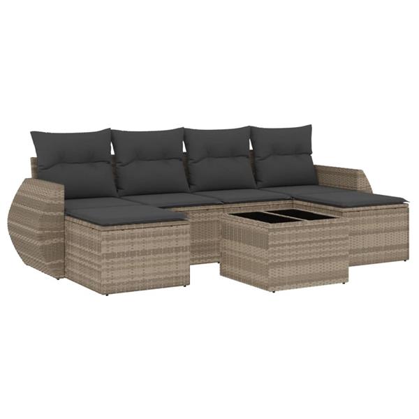 Grote foto vidaxl 7 delige loungeset met kussens poly rattan lichtgrijs tuin en terras tuinmeubelen