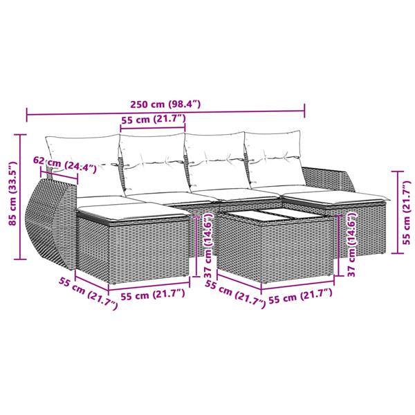 Grote foto vidaxl 7 delige loungeset met kussens poly rattan lichtgrijs tuin en terras tuinmeubelen
