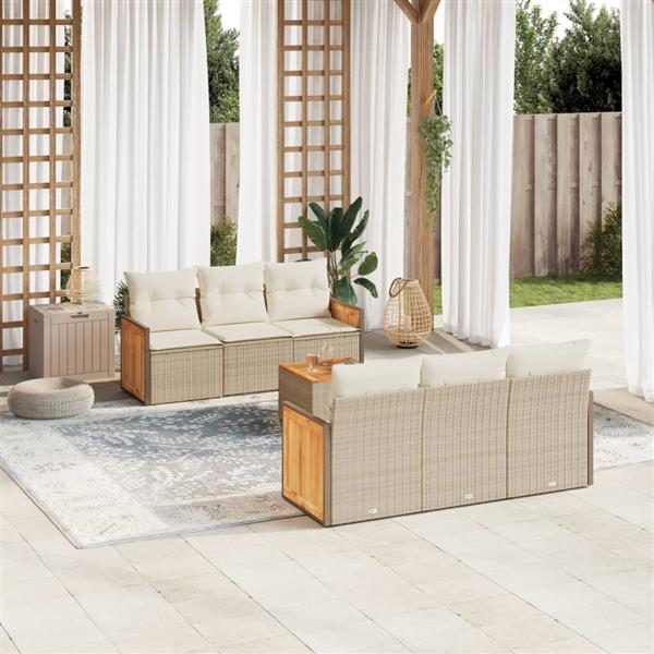 Grote foto vidaxl 7 delige loungeset met kussens poly rattan beige tuin en terras tuinmeubelen