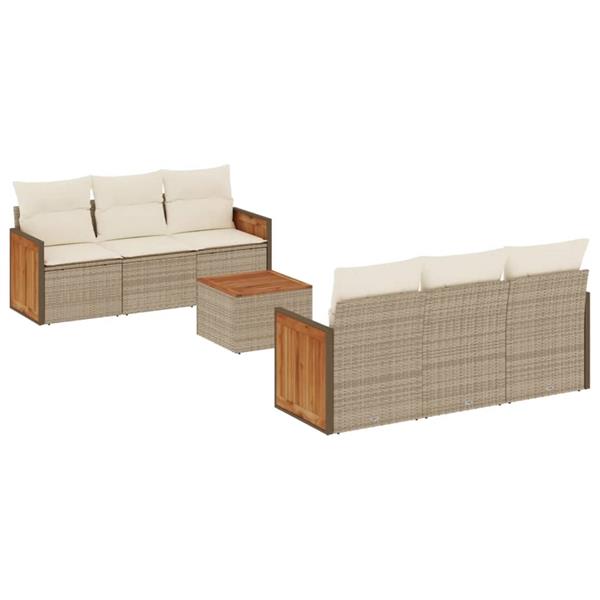 Grote foto vidaxl 7 delige loungeset met kussens poly rattan beige tuin en terras tuinmeubelen