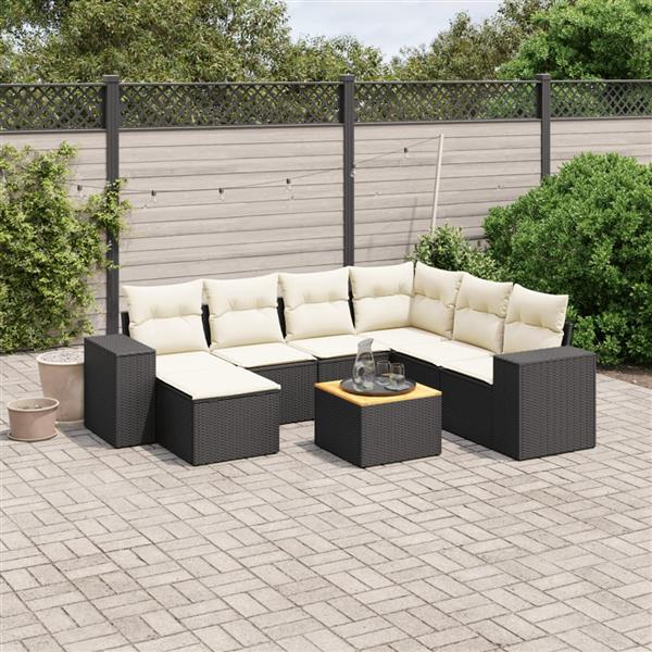 Grote foto vidaxl 8 delige loungeset met kussens poly rattan zwart tuin en terras tuinmeubelen
