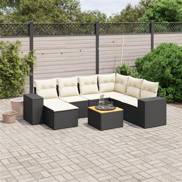 Grote foto vidaxl 8 delige loungeset met kussens poly rattan zwart tuin en terras tuinmeubelen