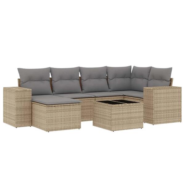 Grote foto vidaxl 7 delige loungeset met kussens poly rattan beige tuin en terras tuinmeubelen