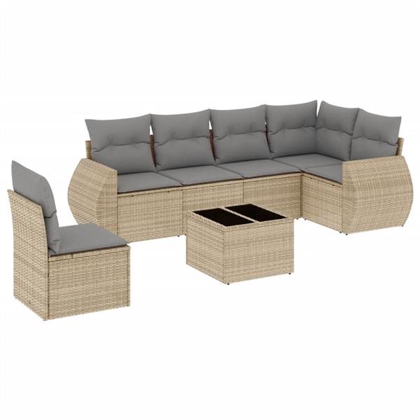 Grote foto vidaxl 7 delige loungeset met kussens poly rattan beige tuin en terras tuinmeubelen