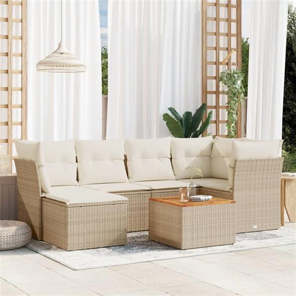 Grote foto vidaxl 7 delige loungeset met kussens poly rattan beige tuin en terras tuinmeubelen